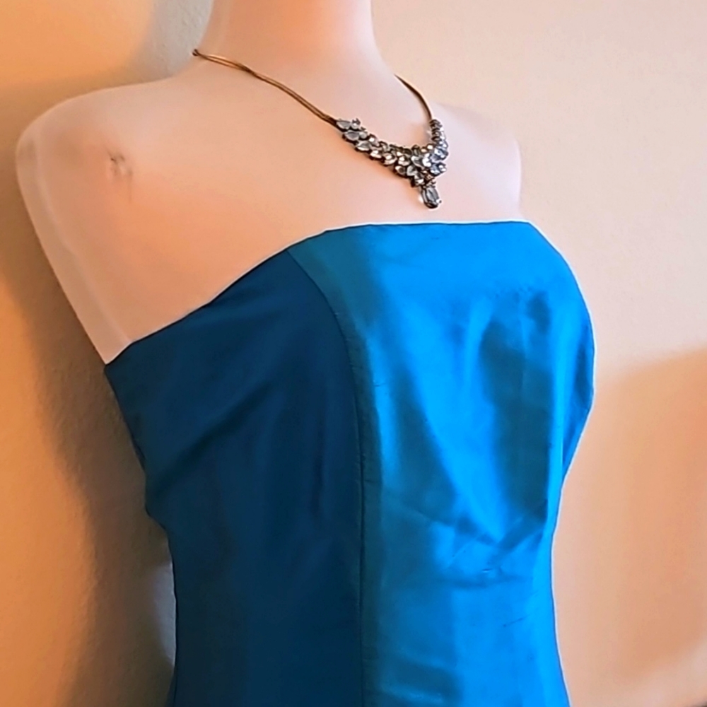 Saeyoung Vu couture Turquoise blue silk strapless  dress 👗 - Picture 5 of 6